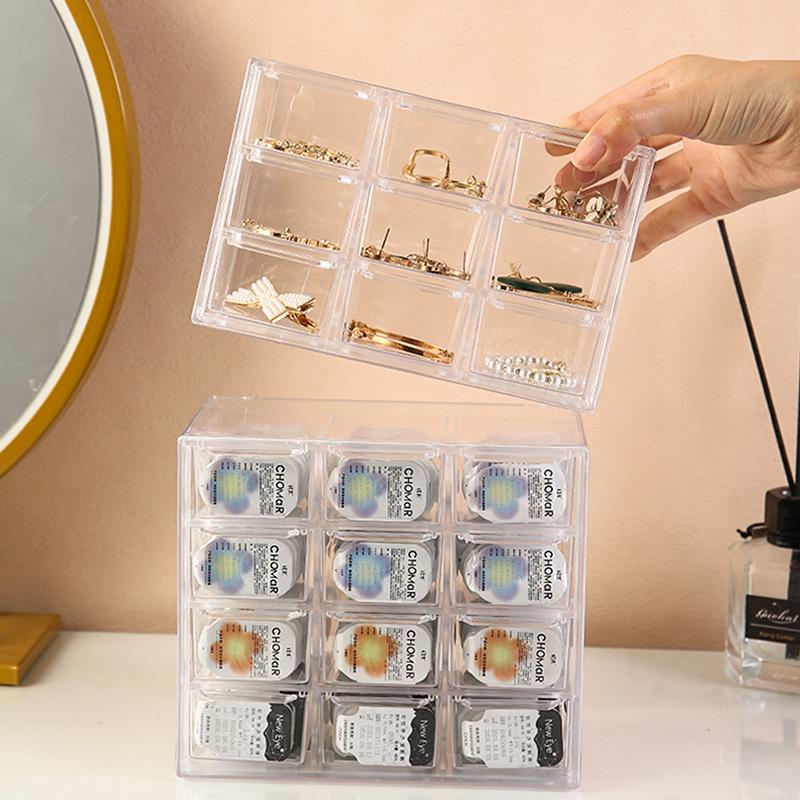 Beauty Contact Lens Storage Box Daily Disposable Contact Lens Cabinet Multi-Grid Large Capacity Eye Rack Transparent Storage Box