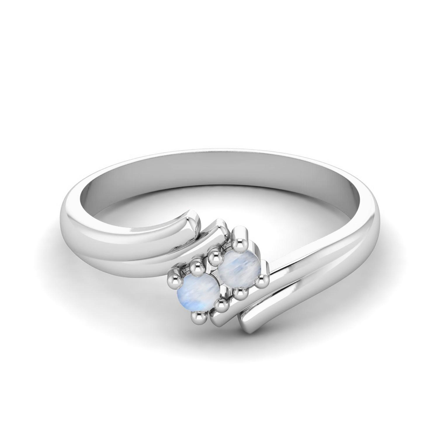 

3MM Round Natual Moonstone 925 Sterling Silver Two Stone Women Anniversary Wedding Ring 8 білий