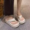 Simple flip-flops women's summer outer wear toe non-slip muffin thick-soled high-heeled seaside beach cool slippers