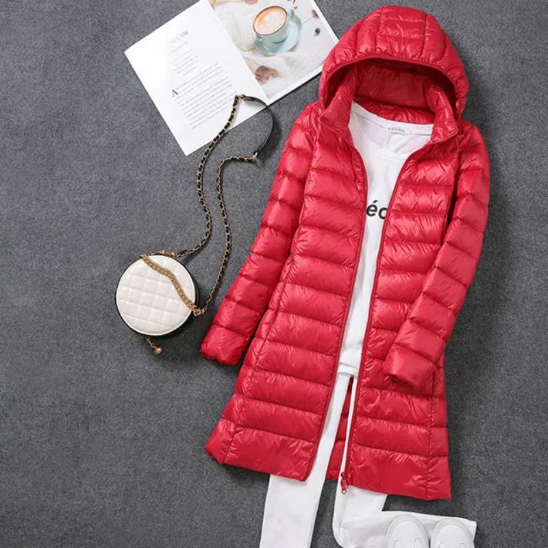 2026 Fall and Winter New Light Down Jacket Women In Long White Duck Korean Version of the Lightweight Windbreaker Thin Jacket Removable Cap Warm Coat