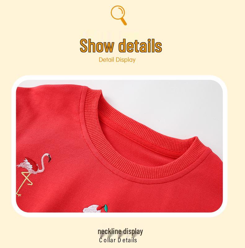 Girls' Red Round Neck Cartoon Mermaid Sweatshirt - Autumn/Winter 2026 Collection, Long Sleeve.