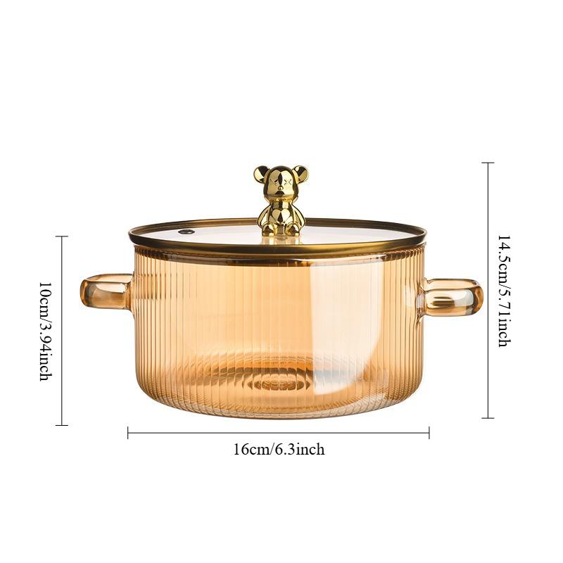 Zesílený hrnec na dušení z vysokoborosilikátového skla, průhledný hrnec na vaření, polévkový hrnec, ohřívaný hrnec na dušení s dvojitým uchem a víkem, nástroj na vaření