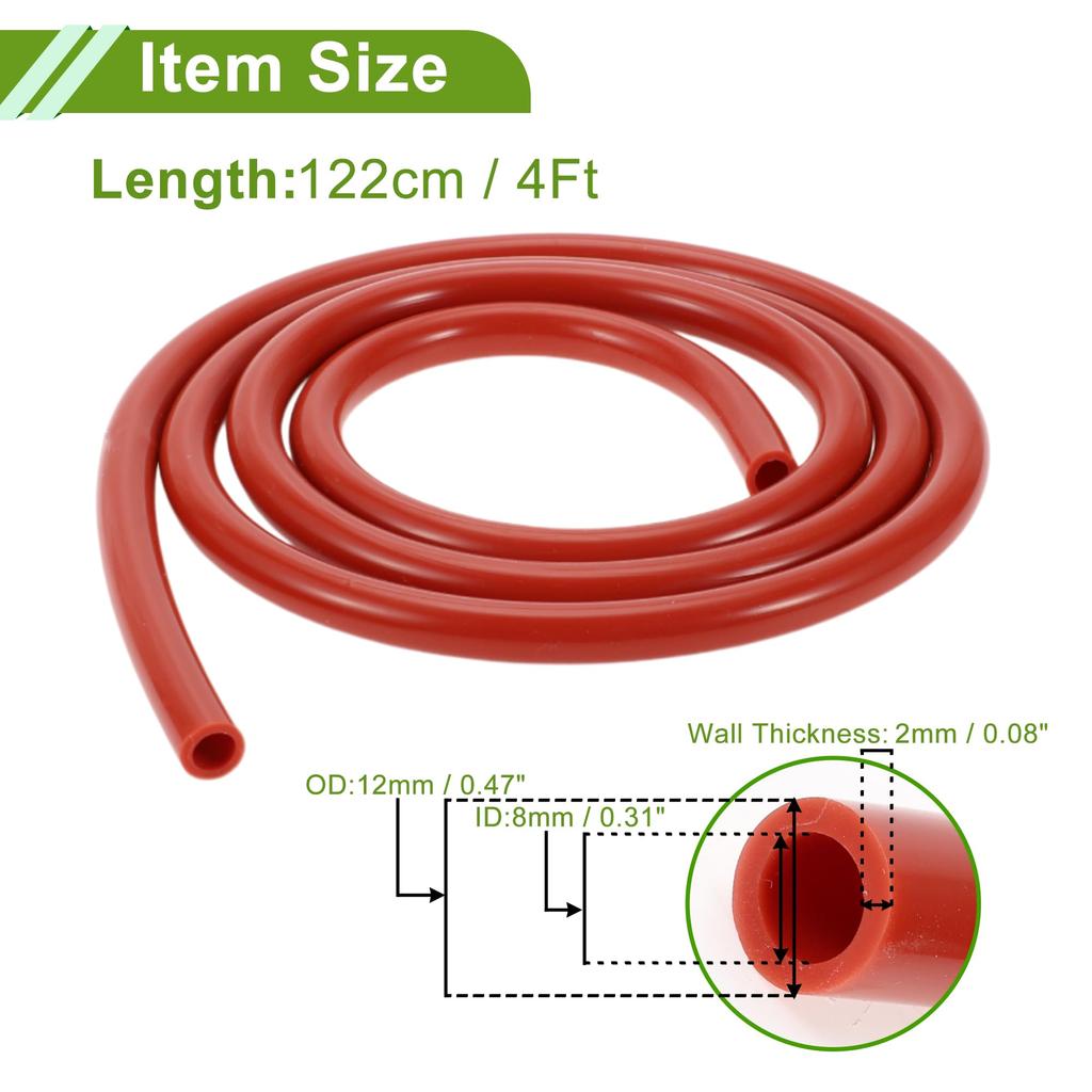 HOPESPANNER 4Ft 5/16" 8mm ID 2mm ThickNe-ss Silicone Vacuum Tube Hose for High Temperature Automotive Vacuum Line 1pcs