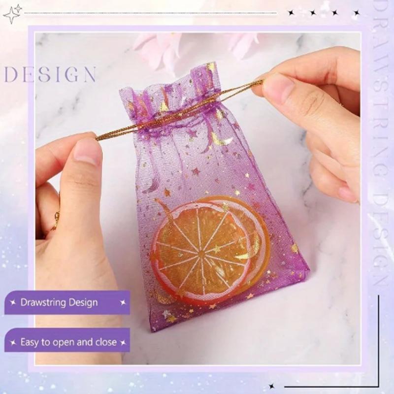 50PCS Moon Stars Drawstring Organza Bags Jewelry Gift Bags Pouches Gold Star Organza Favor Pouches for Christmas Wedding