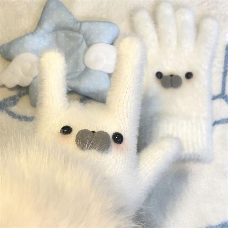 Niedlicher Babyrobben-Schal Schneemann Plüschhandschuhe Winter Warm Kälteabweisende Handschuhe Fünffinger-Mode Trendige Handschuhe Mädchenhafte Weihnachtsgeschenke