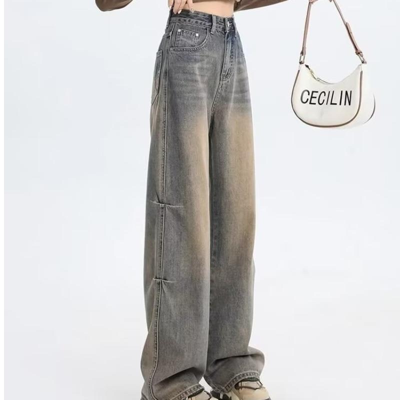 

Vintage Bronze Wide-Leg High-Waisted Jeans for Women: 2025 Autumn Collection, Loose Fit, Slimming, Draped, Floor-Length Style S: Height 155-165CM (75-90 jin)