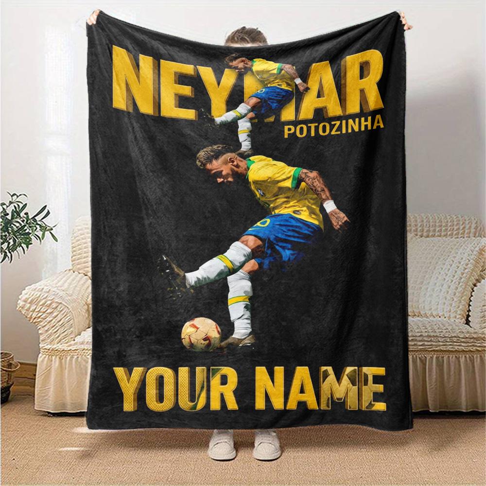 Name Custom Neymar Jr Art Print Flannel Blanket High Quality Warm Comfortable Cover for All Seasons Perfect for Gifts Home Decor