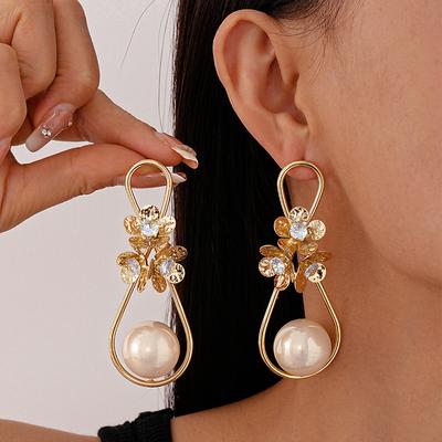 Zircon Flower Imitation Bead Water Drop Silver Needle Earrings Atmospheric Earrings