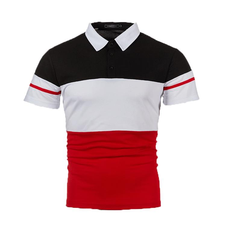 Large Size Men's Fashion Casual Summer Color Block Top Short Sleeve Polo Shirt Turn Down Collar T-shirt