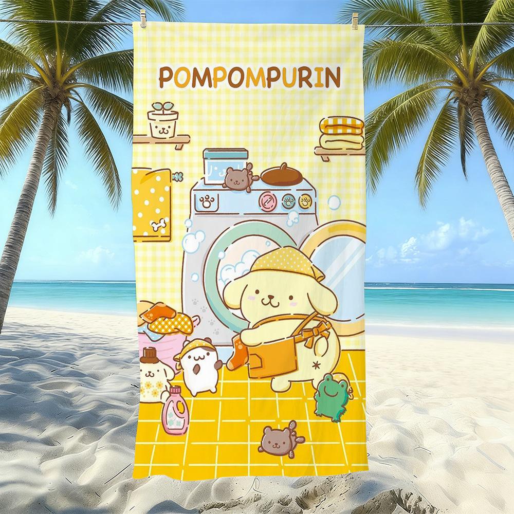 Cute Puppy Cartoon Print Microfiber Beach Towel Water Absorbent Quick Dry Bath Towel For Vacation