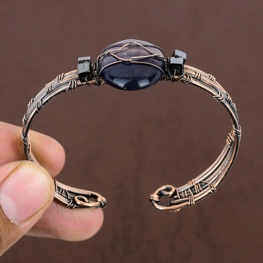 Fluorite Handmade Copper Wire Wrap Cuff Bangle Adjustable I9C24