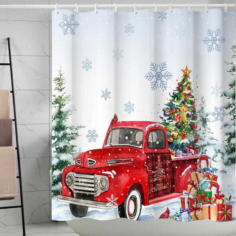 Best-Selling Christmas Digital Print Shower Curtain Waterproof, Includes Plastic C-Shaped Hooks