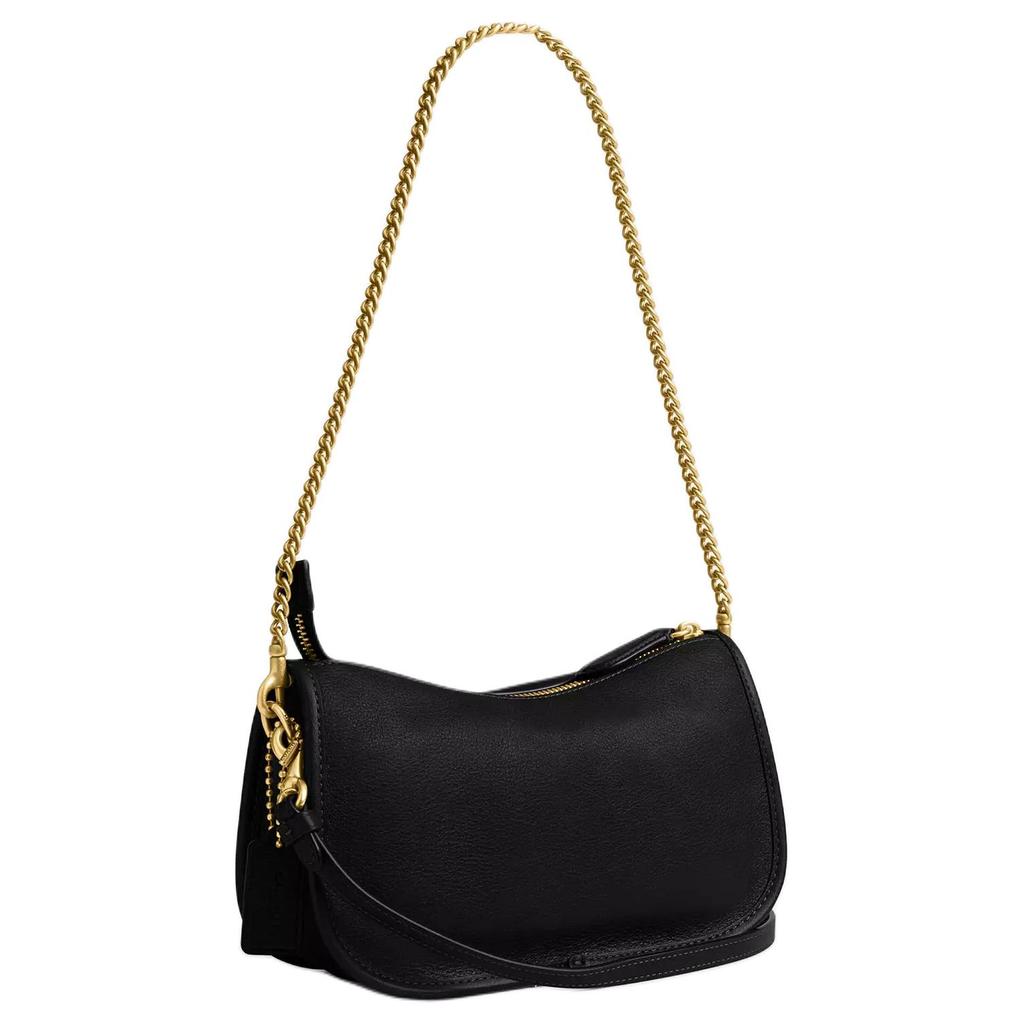 Coach Borsa a tracolla Waverly 24 con chiusura a doppio giro in pelle a grana naturale, taglia media da donna, colore nero CDZ20-B4BK