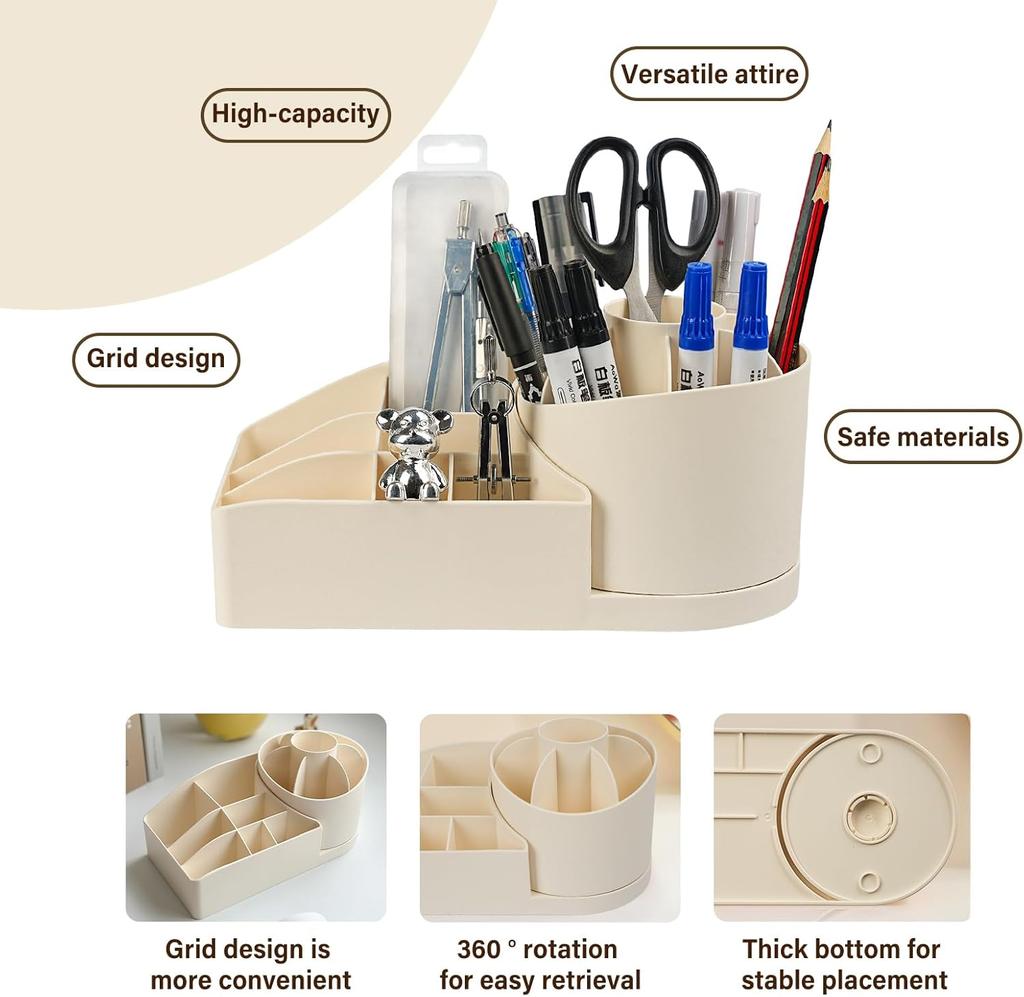 360 Degree Rotating Desk Organizer, Desk Pencil Pen Holder, Desktop Storage Pen Organizers Stationery Supplies for Office
