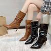 European Station Thin Heel Pointed Women's Medium Boots Autumn and Winter New Fashion Sleeve Pile Pile Women's Boots