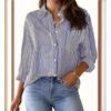 Girls' Summer and Autumn Simple Striped Cardigan Casual Fashion Long Sleeved Shirt