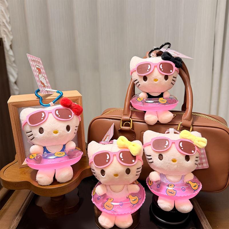Summer Swimming Circle Cute Hellokitty Stuffed Doll Keychain Pendant Backpack Hangings Decoration