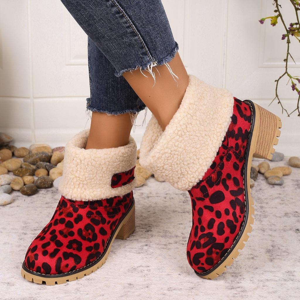 Fashion Woman Ankle Boots 2025 New Fashion Casual High Heels Comfortable Warm Walking Shoes Woman Round Toe Solid Color Snow Boots Women