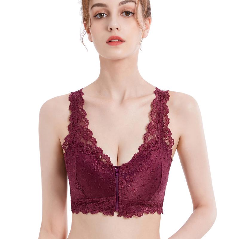 

Спереди молния сексуальный кружевной съемный бюстгальтер для йоги спортивный жилет нижнее белье бюстгальтер больших размеров 4XL бордовый