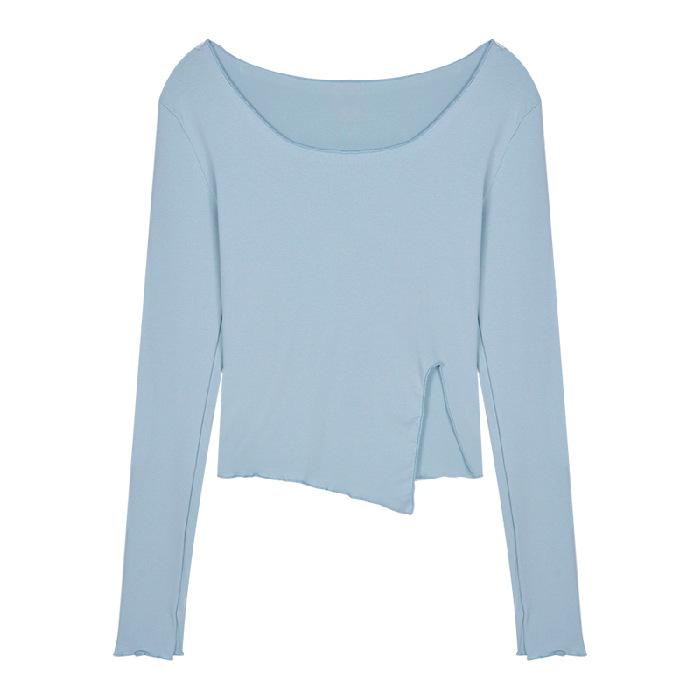 Solid Color T-shirt for Women with Short Irregular Slim Fit Long Sleeves Inner Bottoming Shirt Autumn Slim Body