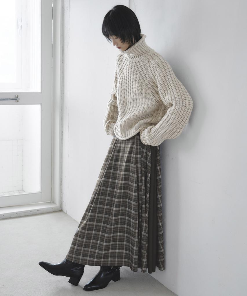 Mosyupamosyu Vintage Flare Check Skirt [Brown]