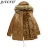 BITCED Fleece-Lined Cotton Coat with Hood and Fur Collar Winter Warmth Outerwear Plus Size Women's Cotton Jacket