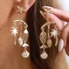 Coconut Tree Shell Earrings Studs Conch Starfish Earrings Fashion Ocean Style Ear Studs  Sea Beach