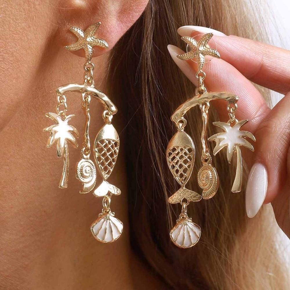 Coconut Tree Ocean Style Ear Studs Fish Starfish Earrings Chic Shell Earrings Studs Holiday