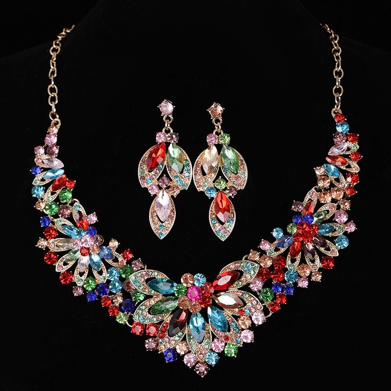 Luxury Rhinestone Flower Necklace & Earring Set - European & American Design