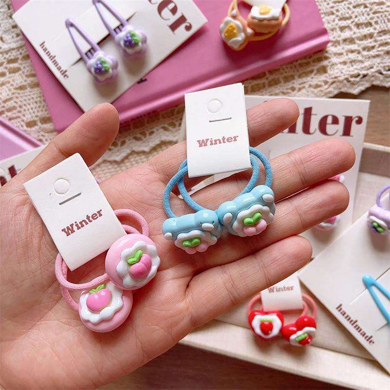 2pcs/set Cute Fruit Hair Clip for Kids Strawberry Hairclip Girls Elastic Hair Tie Baby Small Hair Rubber Bands Kawaii Hairpin