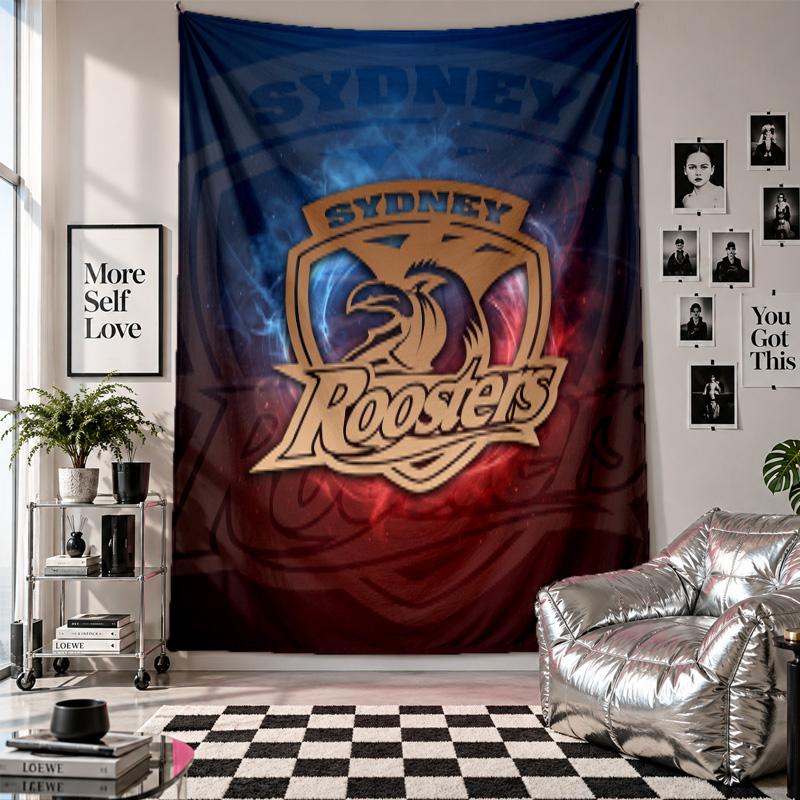 Tapisserie murale Sydney Roosters Décoration d'intérieur Tissu à suspendre au mur pour chambre à coucher Salon Arrière-plan