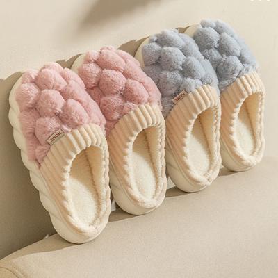 Fashion Trend Couple Winter Closed Toe Warm Plaid Cotton Slippers Thick Soft Bottom Slides Men Women Indoor Home Non-Slip Plush Shoes