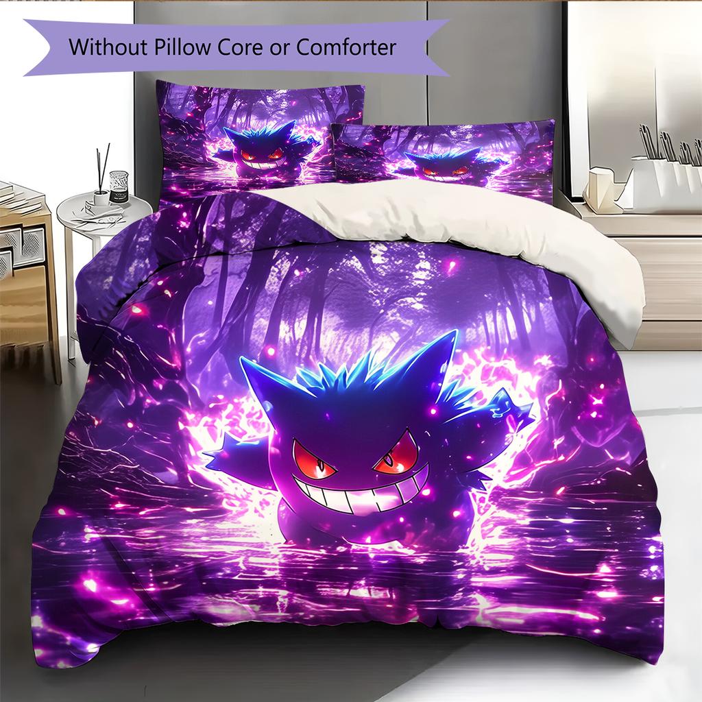 Gengar Pokémon Pattern Bedding Home Decoration Birthday Gift (1 * Duvet Cover + 2 * Pillowcase, Without Core)