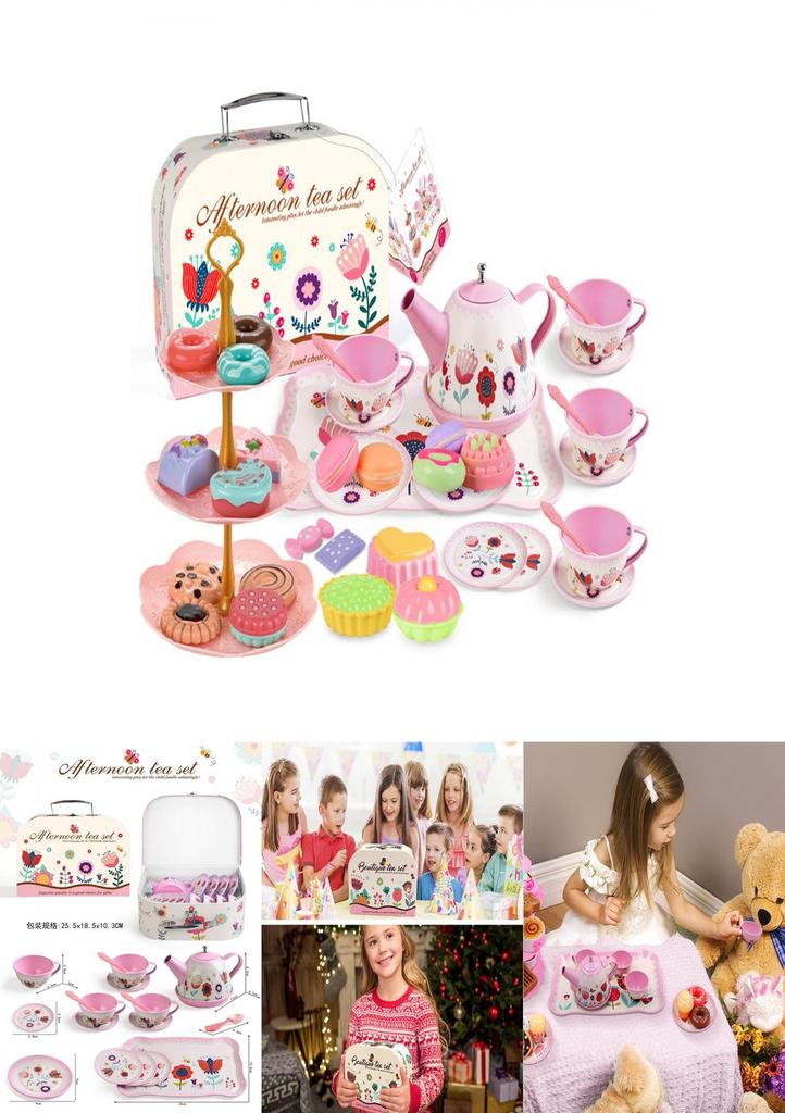 Charming Children's Tea Party Playset With Colorful Tin Tea Set And Sweet Treats