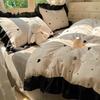 Bonenjoy Queen Size Duvet Cover Sets with Black Ruffles King Size Bed Cover Sets Reactive Printed Bedding Set Single Bed Linens