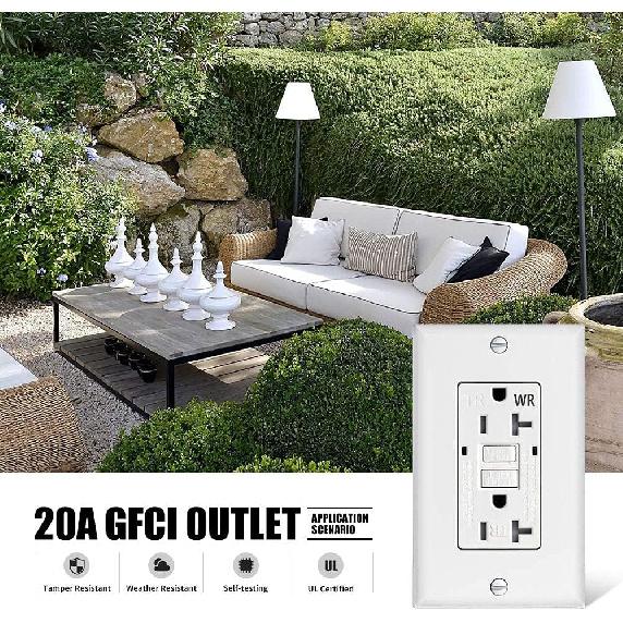 GFCI Outlet Receptacle-20 amp WR Tamper Resistant Electrical White Self Testing Duplex Ground Fault Circuit Interrupter Outlet UL Certified for