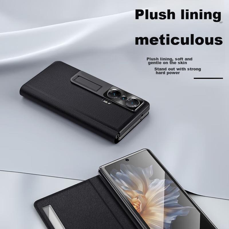 Foldable Protective Case for Honor Magic Vs, Full Protection Magnetic Stand Back Genuine Leather, Black