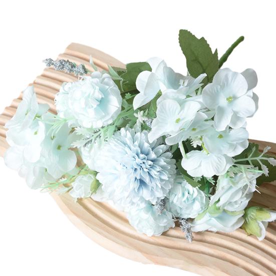 Artificial Flower Fake Peony Chrysanthemum Hydrangea Bouquet Faux Silk Floral Arrangements for Wedding Party Home Decor Table Centerpiece
