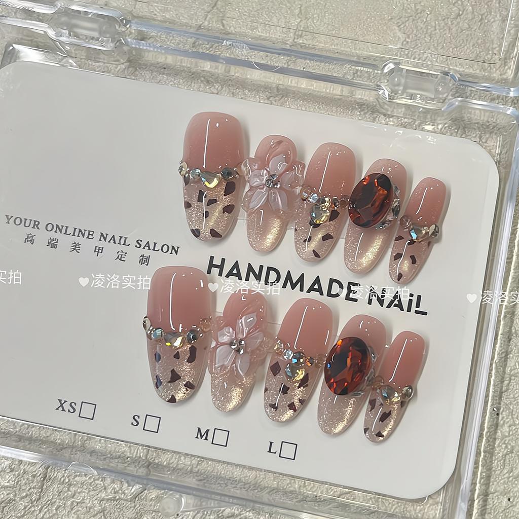 Press on Nails Cat Eye Fake Nails with Glitter Design Artificial Acrylic Nails Glossy False Nails Full Cover Stick on Nails Glue on Nails for Women