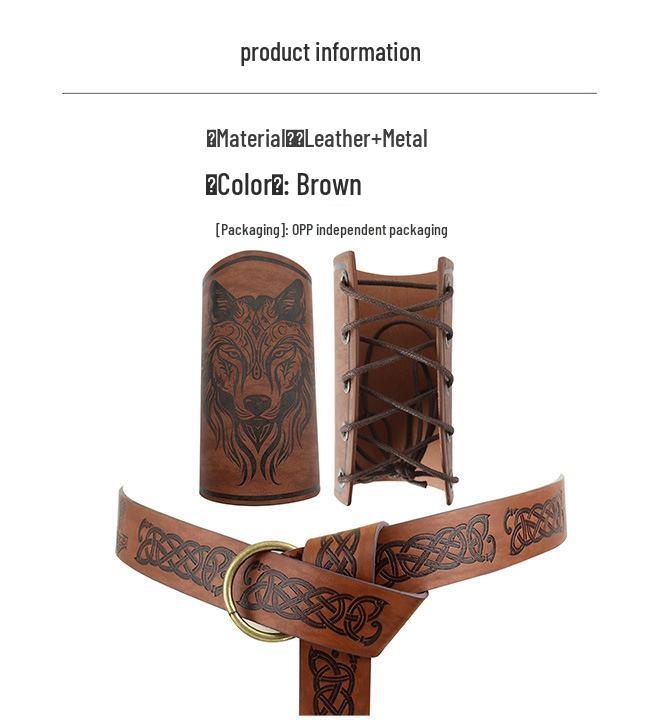 Medieval Knight Embossed Viking-Style Bracer with Adjustable O-Ring Belt for Cosplay