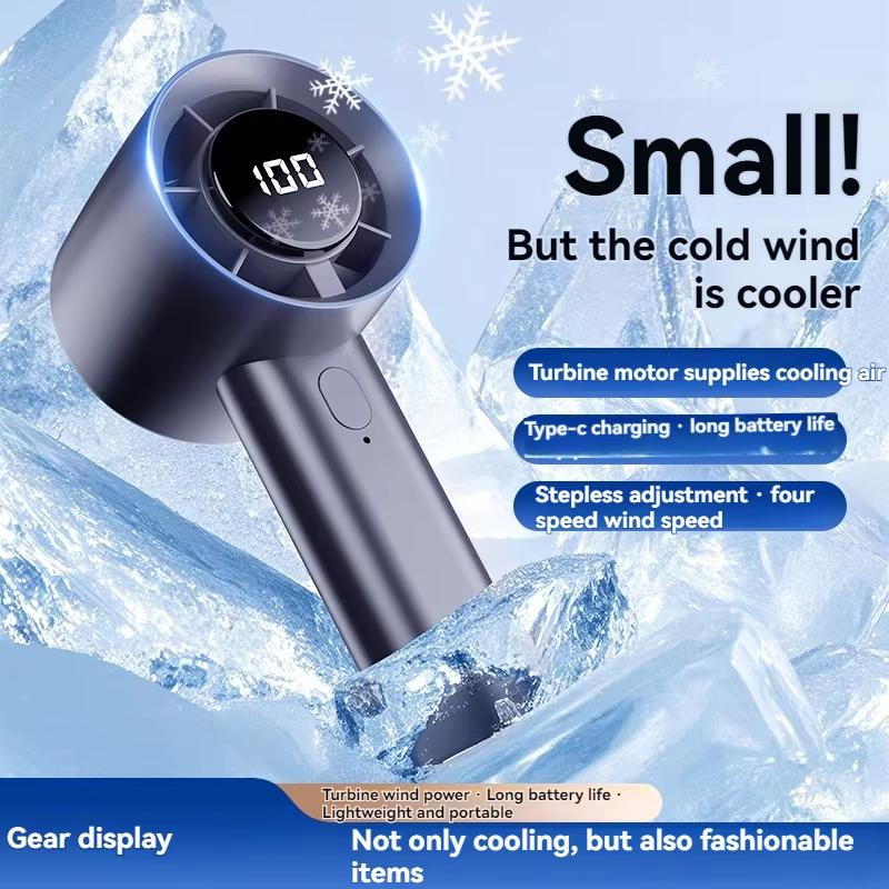 Portable Ice Cooling Mini Handheld Fan 100 Speeds Powerful Fan High-speed USB Rechargeable Cooler with Phone Stand