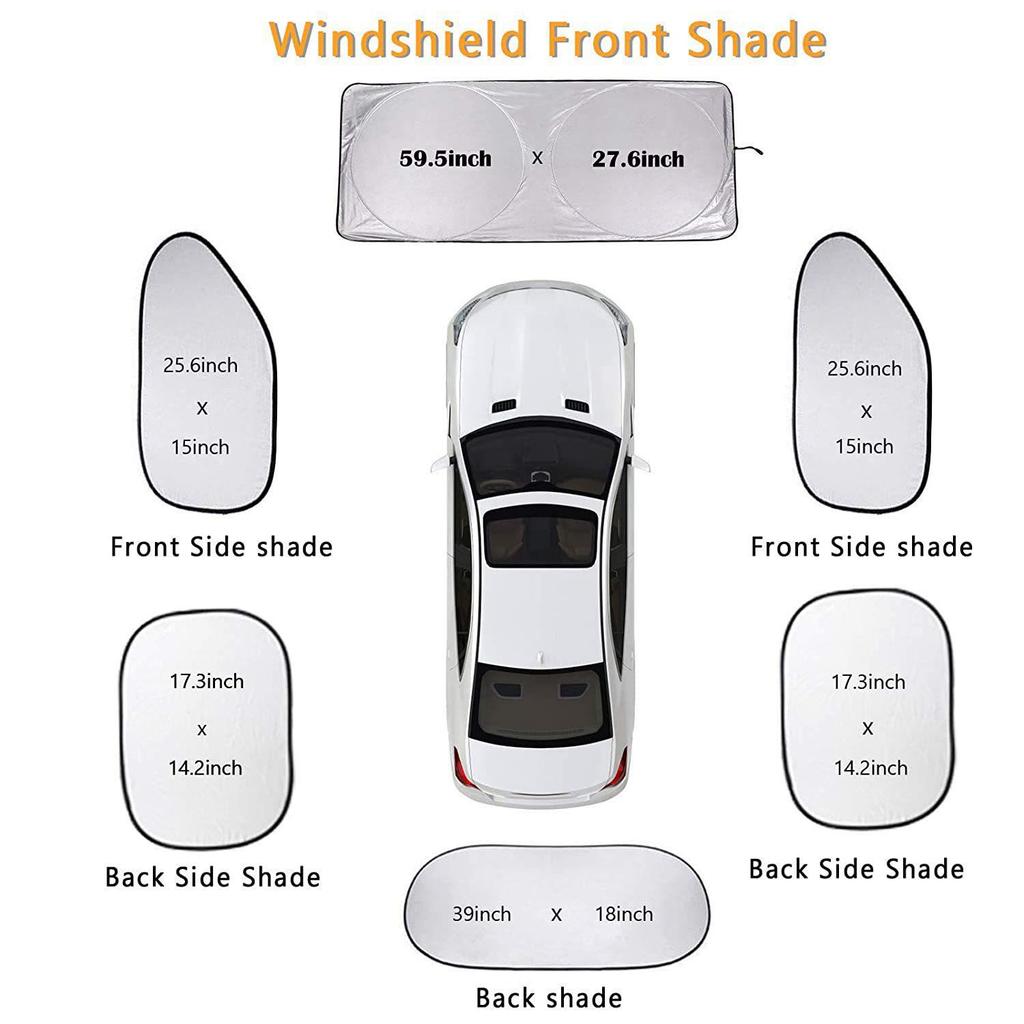 6-Piece Car Sunshade Set: Front, Rear & Side Window Sun Visors with Suction Cups for Interior Sun Protection & Heat Insulation.
