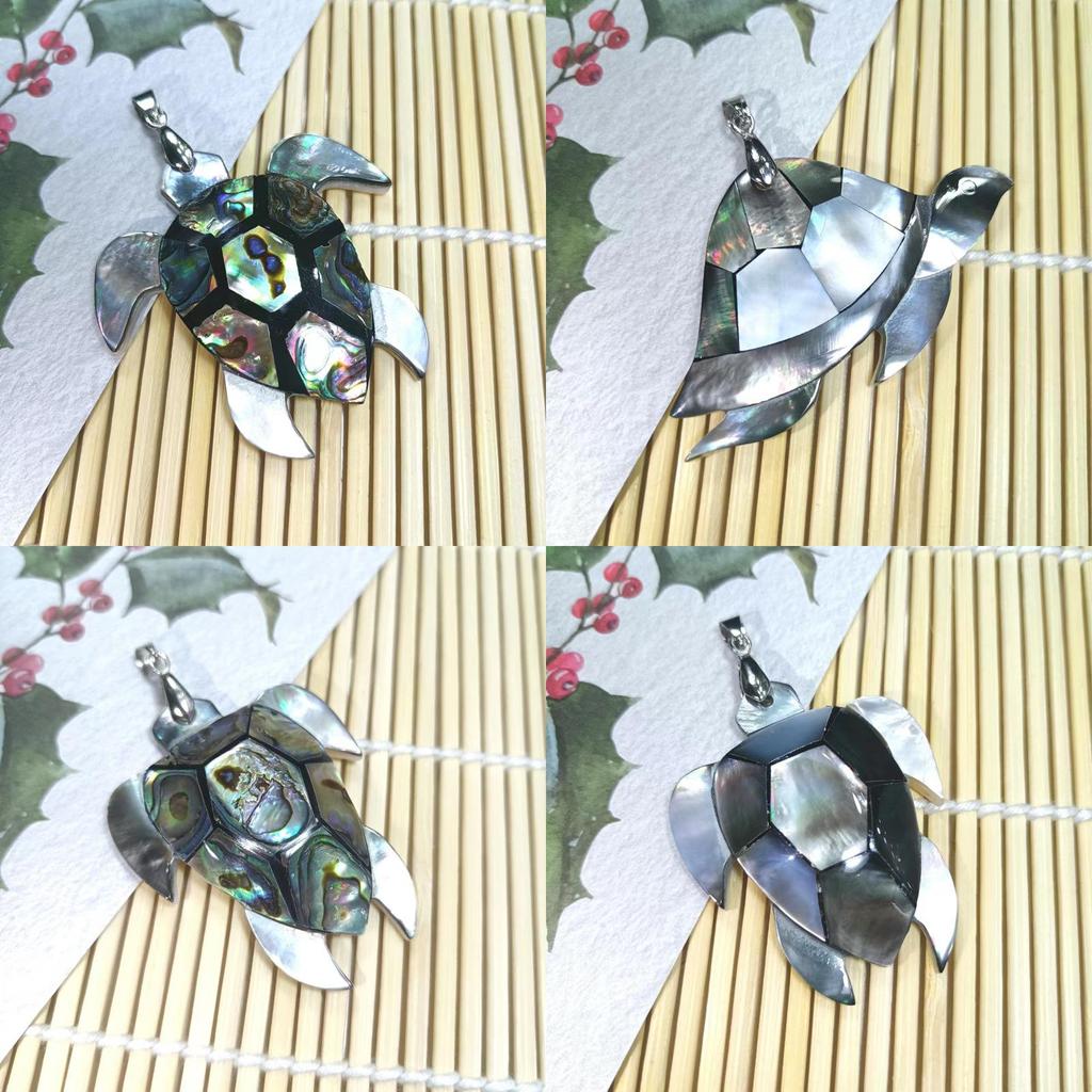 Handmade Shell Turtle Pendant Necklace With Polished Abalone And Conch Shell For Casual Wear