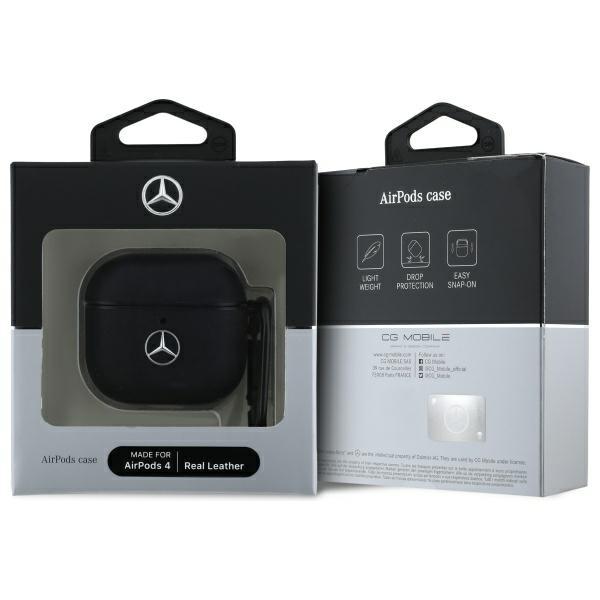 Mercedes Mea4Cslbk Airpods 4 Cover       Czarny/Black Leather Metal Logo