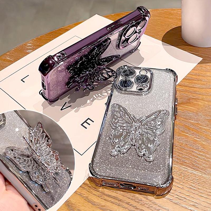 Lanyard Plating Butterfly Holder Silicone Case For Samsung Galaxy A17 A16 A26 A36 A56 A15 A25 A35 A55 A07 Shockproof Stand Cover
