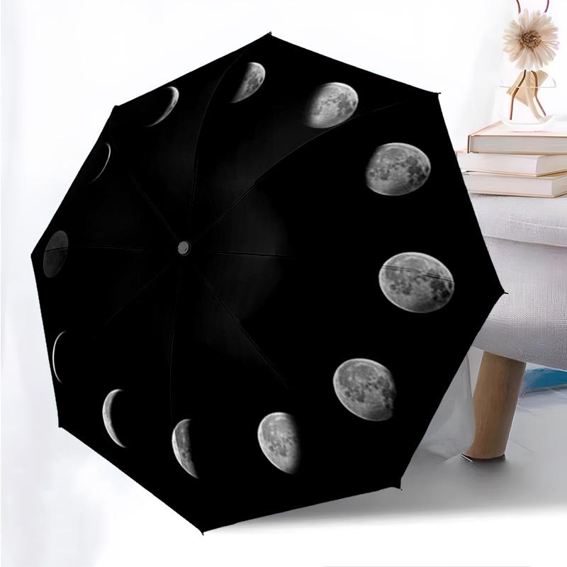 Moon Themed Folding Umbrella Fashion Auto-Open 8 Iron Ribs Plastic Handle Foldable Sunshade Perfect Christmas Gifts