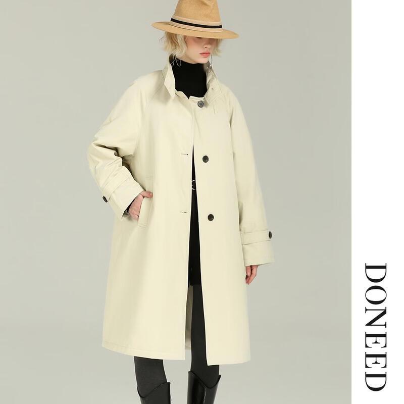 DONEED Women's Mid-Length Down Jacket - Minimalist Stand-Collar Winter Coat