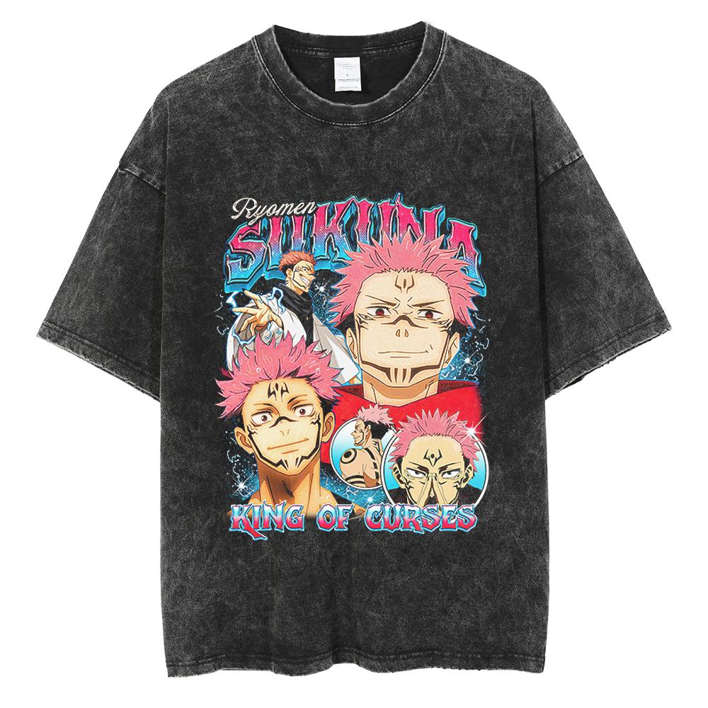 Hot Anime Jujutsu Kaisen Satoru Gojo Graphic Print Tshirt Men Women Washed Cotton Tshirts Harajuku Male Oversized T Shirt