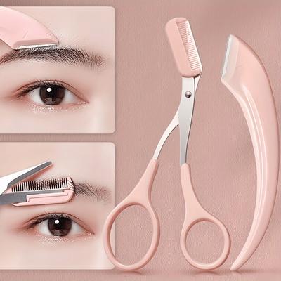 2Pcs/set Eyebrow Clipper/Crescent Eyebrow Trimmer, Safety Blade, Novice Eyebrow Scraper, Men's And Women's Specific Set
