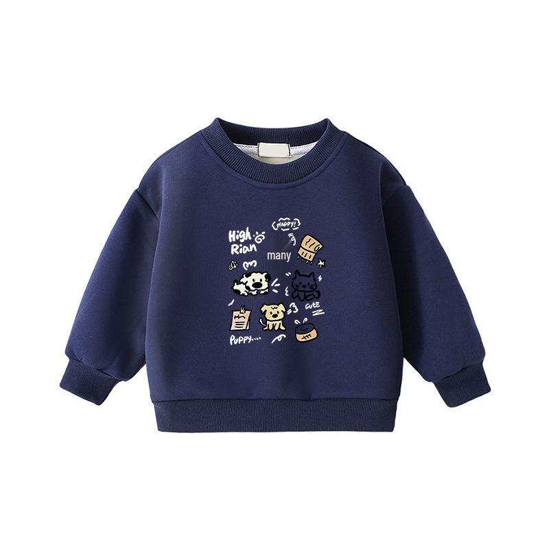 Child's Warm Cartoon Sweatshirt: Velvet, Thick, Long-Sleeve, Winter-Ready, Korean Casual Style—No Hood